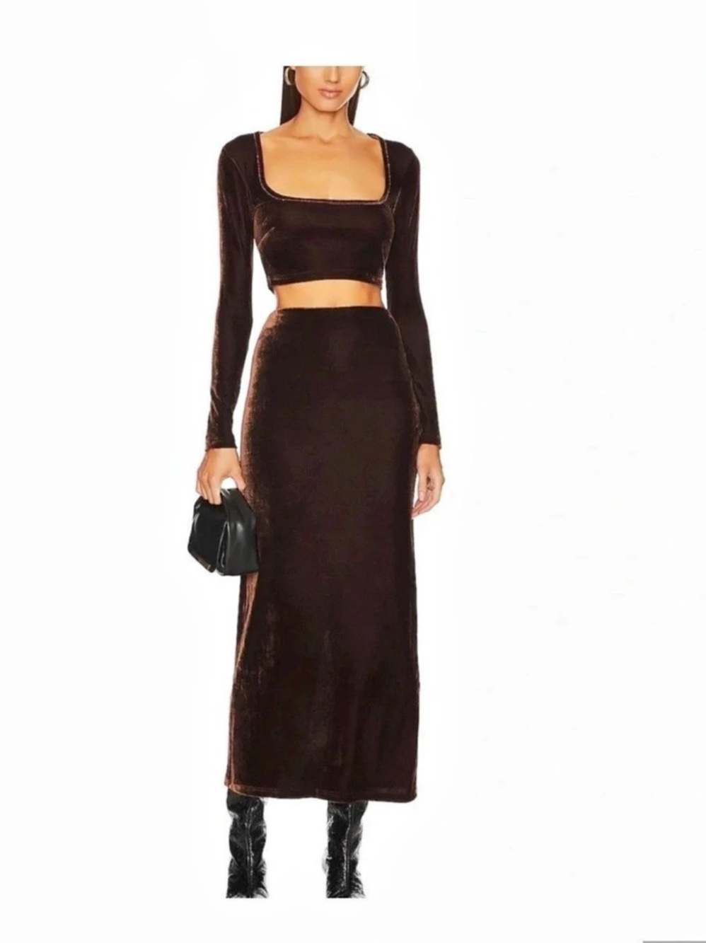 House of Harlow 1960 Velvet Crop Top and Maxi Skirt Set Maxi
